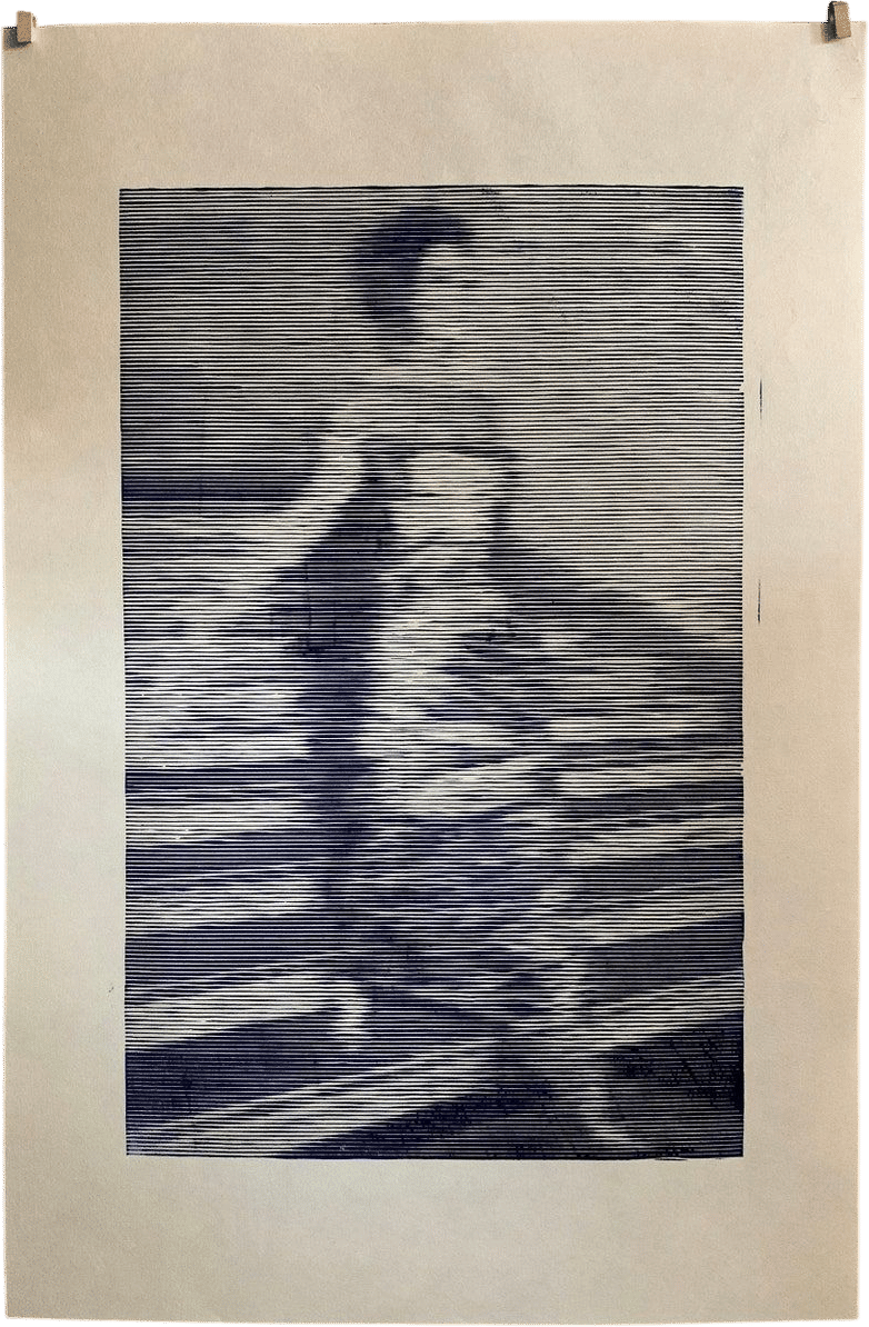 Woman Descending the Staircase / Gerhard Richter Inspired / Moiré Test 04 | Linocut Print