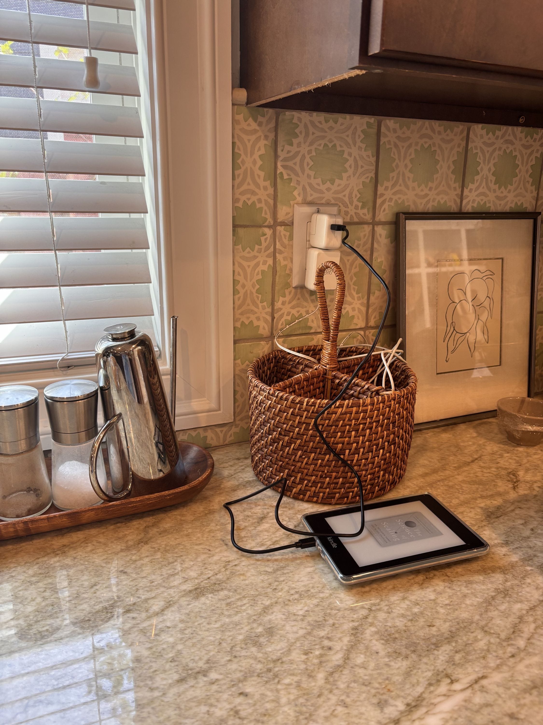 Utensil holder as cord/device wrangler