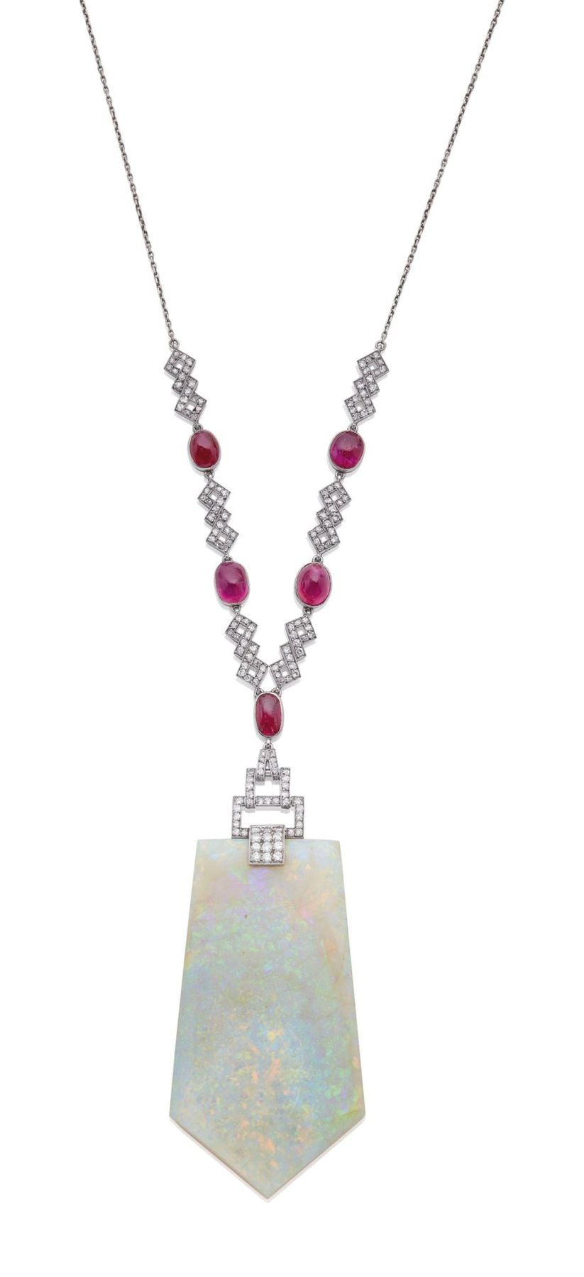 Art Deco Opal, Ruby and Diamond Necklace