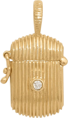 14k Gold Relic Ribbed Locket Diamond Pendant