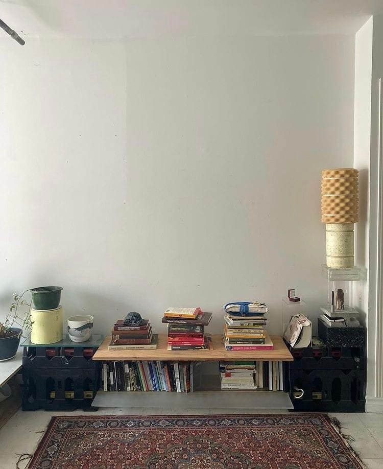 cinderblock + wood shelf