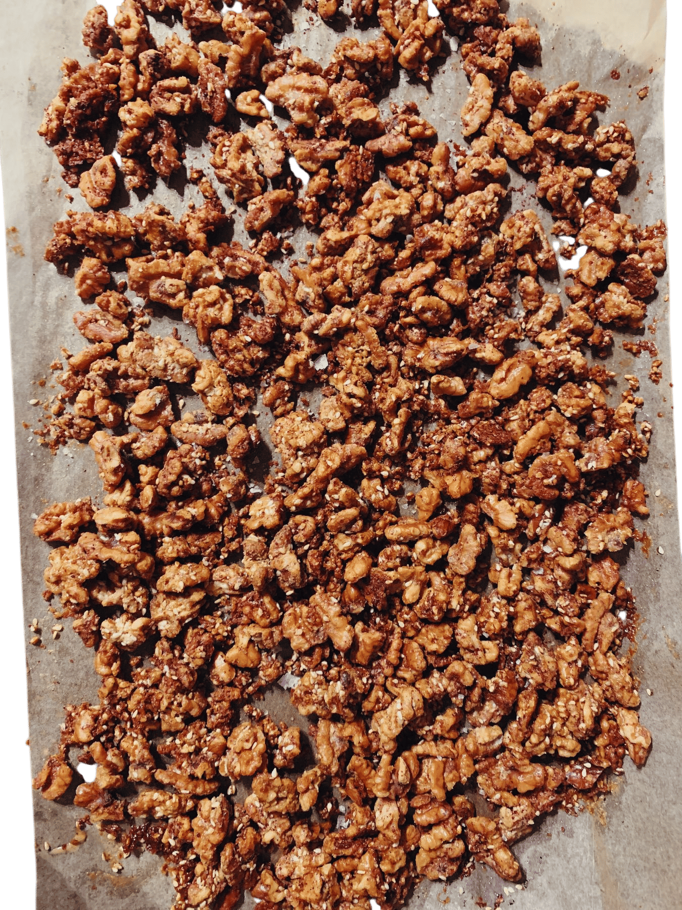 Slightly Sticky Walnuts with Sesame and Sumac