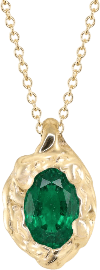 14kt Gold Molten Emerald Bezel Necklace