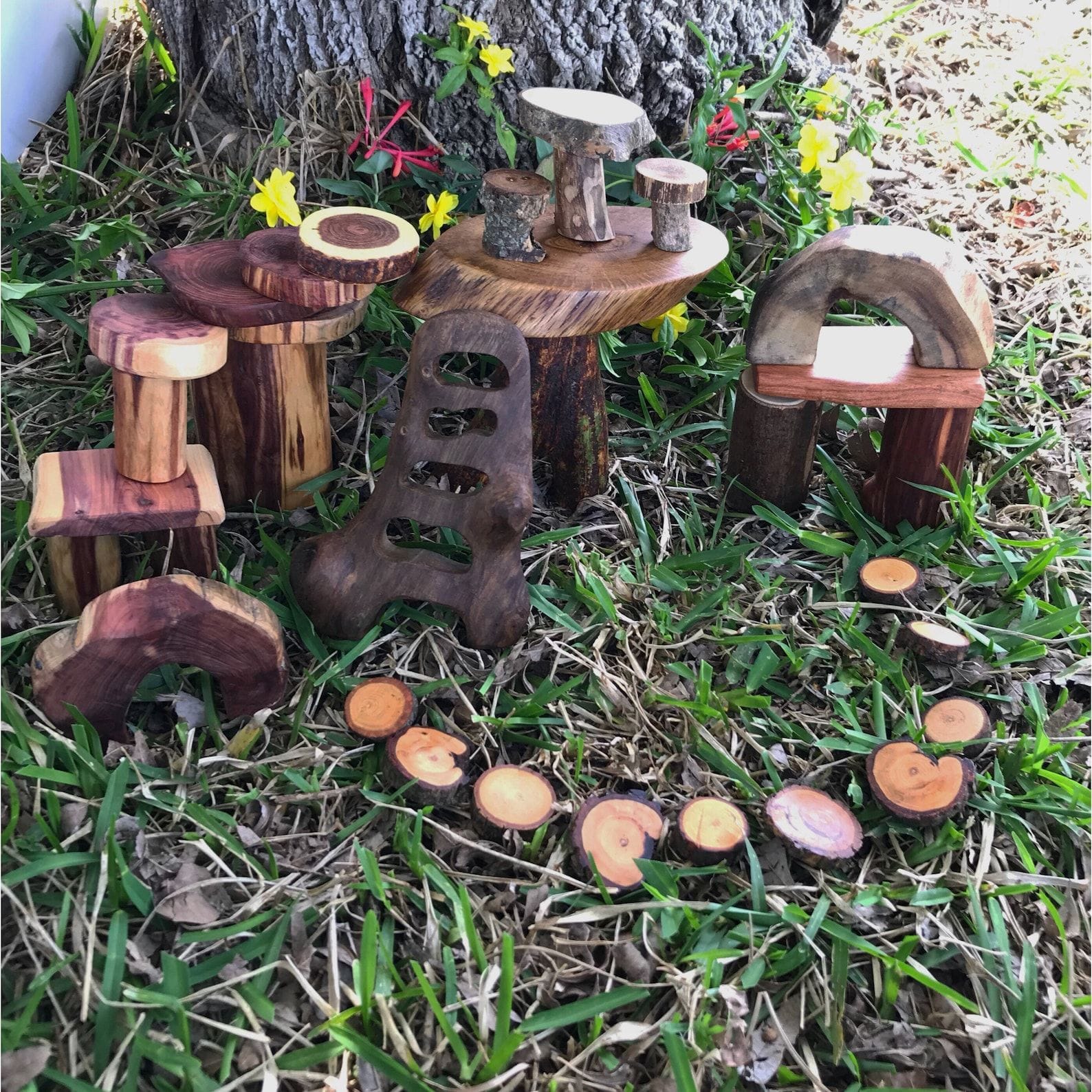 Make Believe Woodland Tree Block Set 32pc - Fairy Garden Play Set -