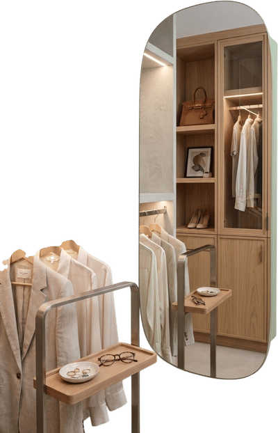 Wall Mounted Jewelry Cabinet with Rounded Mirror