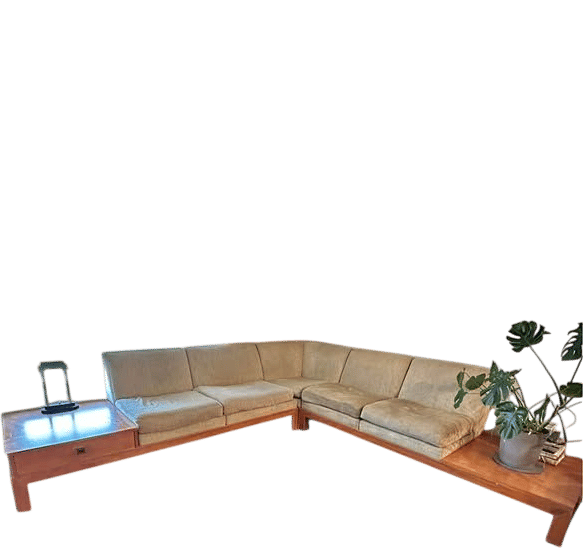 Mid-Century Modern Light Beige Sectional Sofa