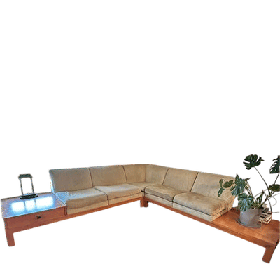 Mid-Century Modern Light Beige Sectional Sofa