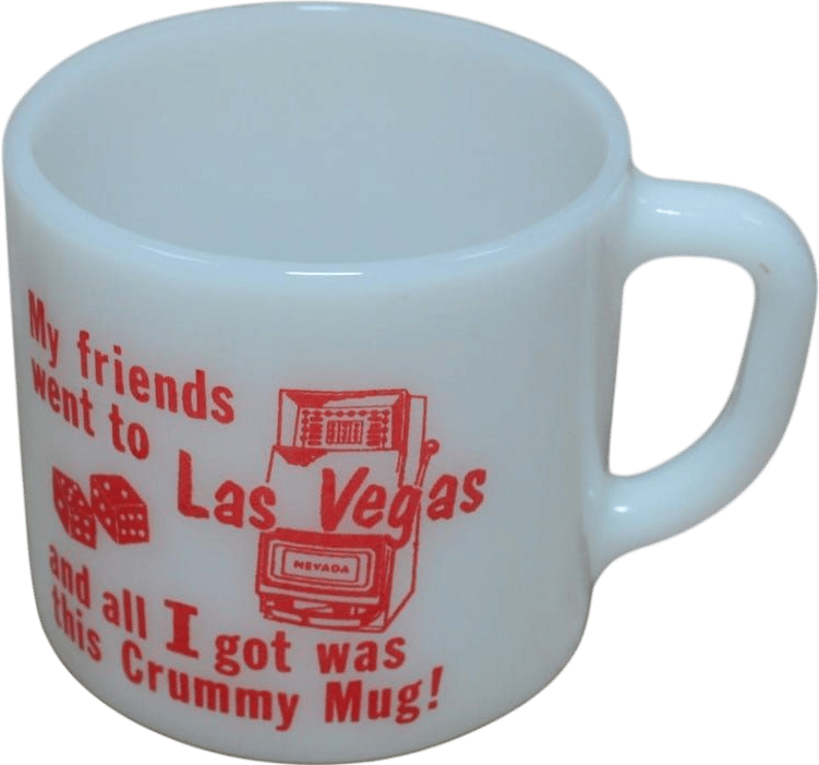 Vintage Milk Glass Coffee Cup Mug Retro Las Vegas Souvenirs MCM Novelty