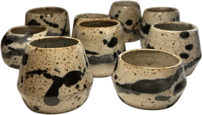 Speckled Stoneware Tumblers with Black Splashes