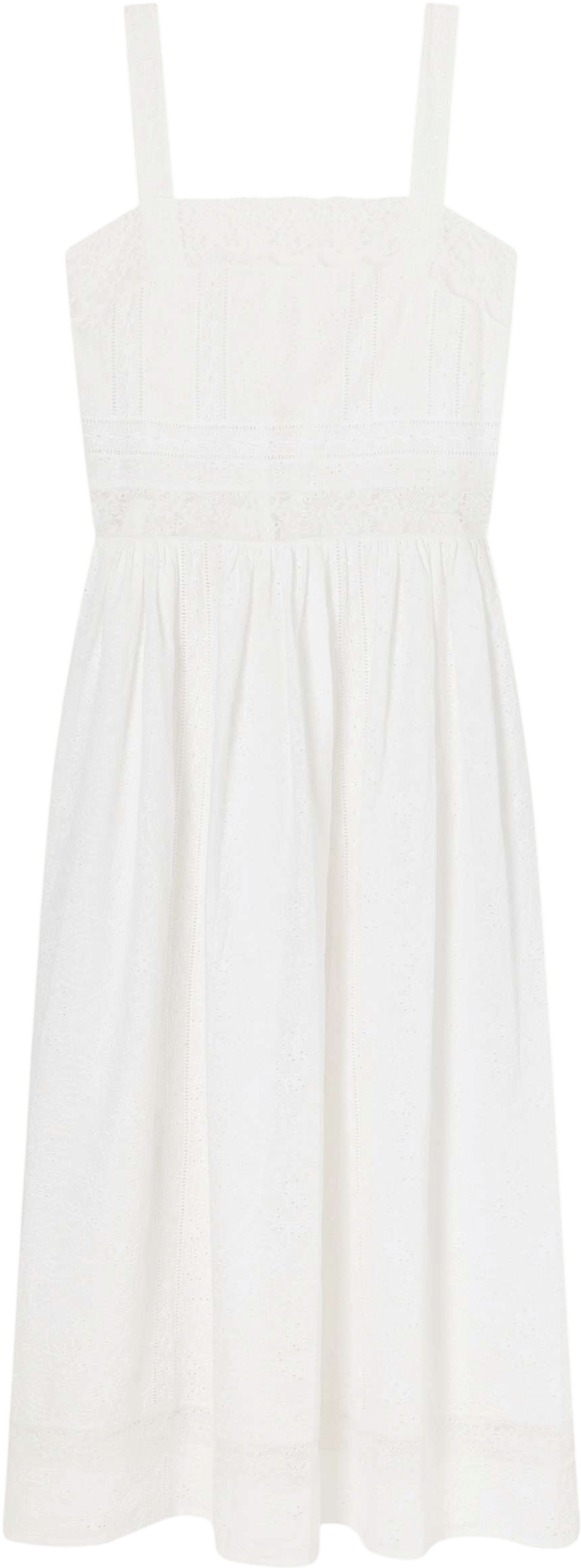Loretta Caponi Antigua Lace-Trimmed Midi Dress