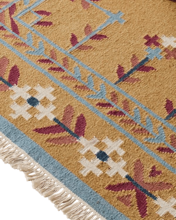 Danish Floral Flat-Weave Wool Rug