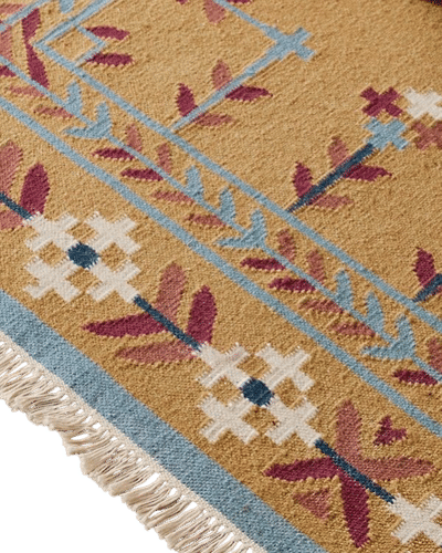 Danish Floral Flat-Weave Wool Rug