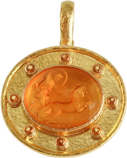 Elizabeth Locke Jewels Light Amber 'Goddess with Chariot' Pendant