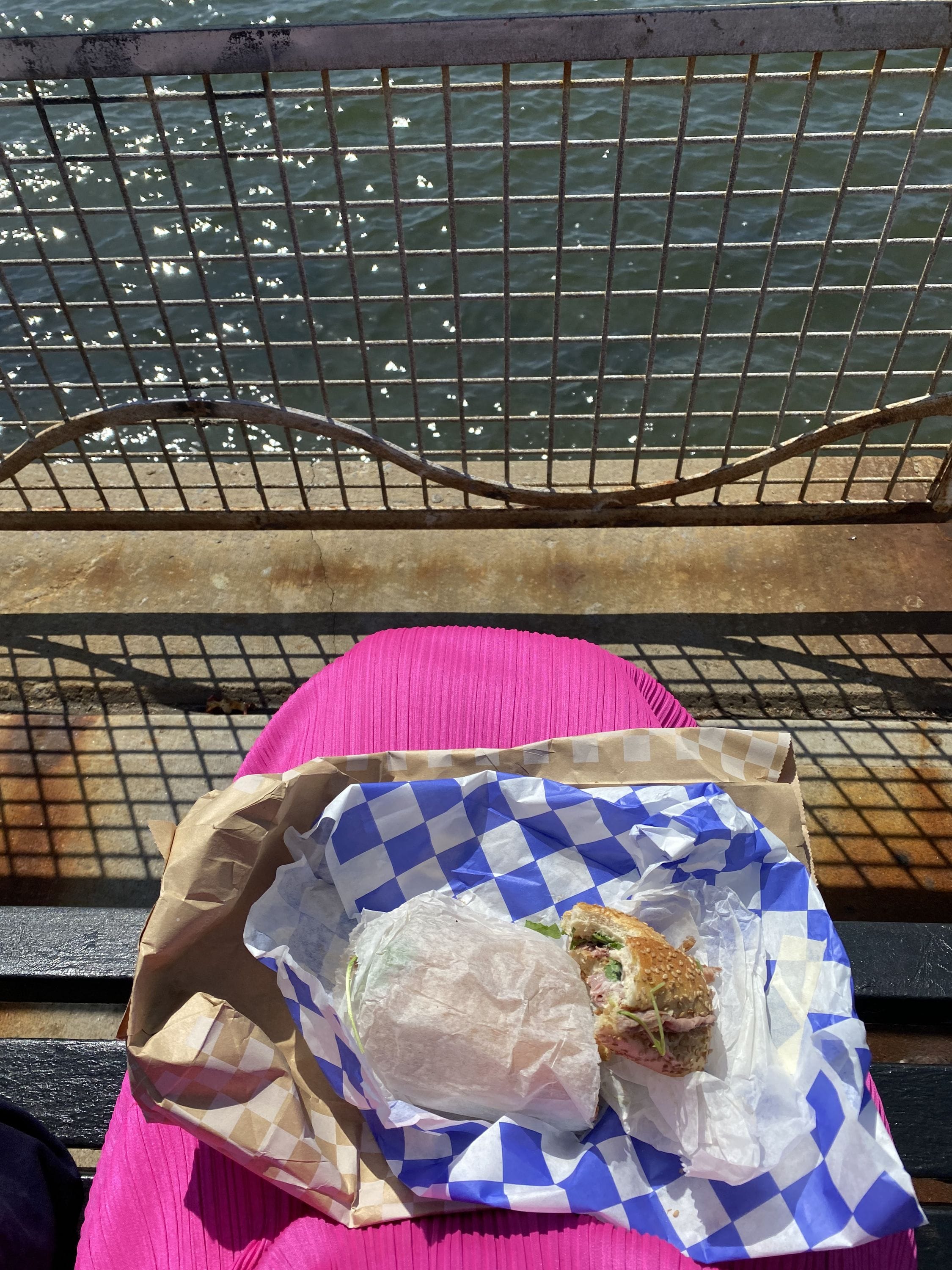 Eating a sandwich at Louis Valentino Pier