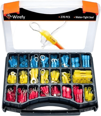Wirefy Heat Shrink Wire Connectors Kit - Marine Grade Electrical Connectors - Automotive Butt Connectors - Insulated Ring, Spade, Fork, Hook Crimp Terminals - 22-10 Gauge - 270 PCS