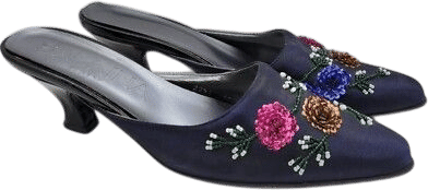 Sabrina Vintage Blue Satin Beaded Sequined Mules
