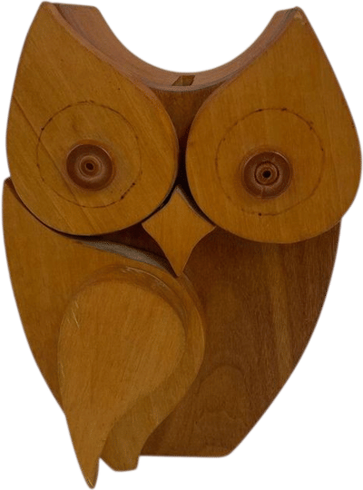 Vintage Handcrafted Wooden Owl Puzzle Bank