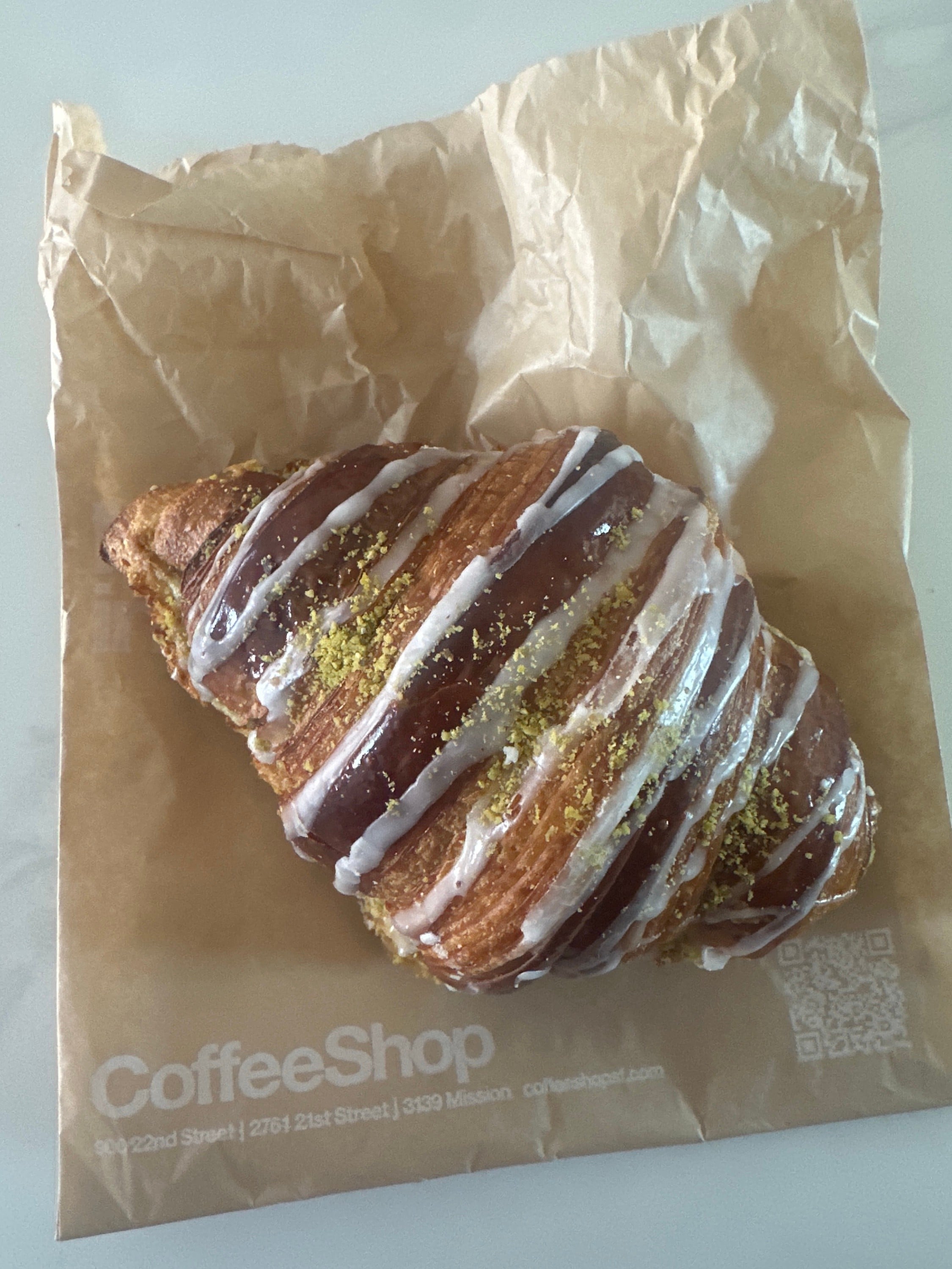SF coffee shop rose water pistachio croissant
