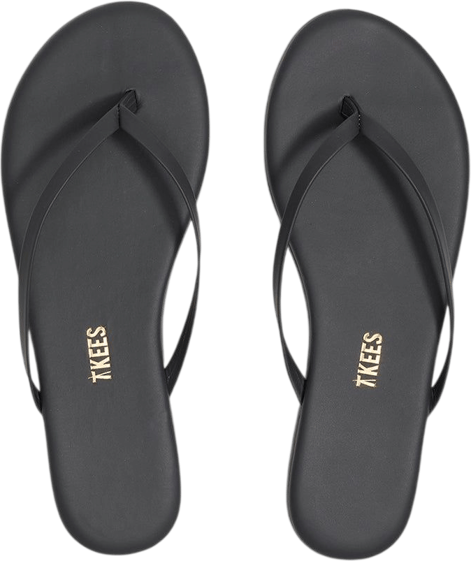 TKEES Leather Flip Flops in Washed Black