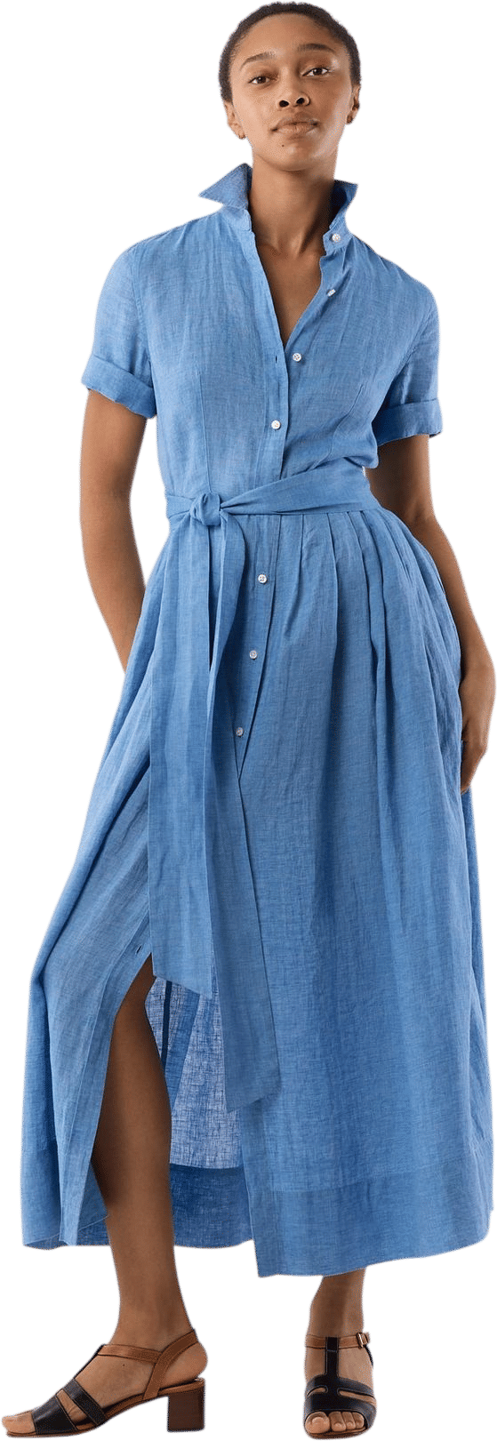 Ann Mashburn Short-Sleeved Classic Shirtwaist Maxi Dress