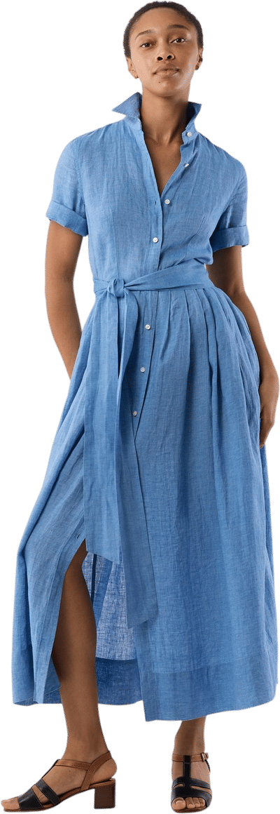 Short-Sleeved Classic Shirtwaist Maxi Dress