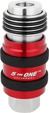 Milton 5 In ONE Universal Quick Connect Industrial Coupler, 1/4" Female NPT, Air Hose Connection, Safety Exhaust Coupler, Single, Red (S-1750)
