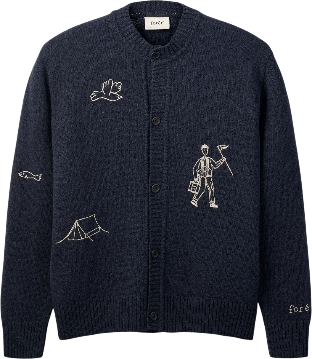Foret Bird Embroidery Knit Jacket - Navy