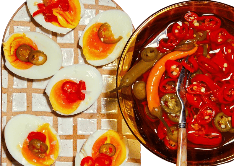 Soft boiled egg with jalapeño