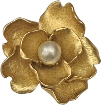 Vintage Anne Klein Gold Tone Flower Brooch Pin Big Pearl