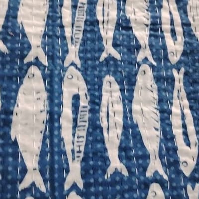 Indigo Fish Kantha Quilt