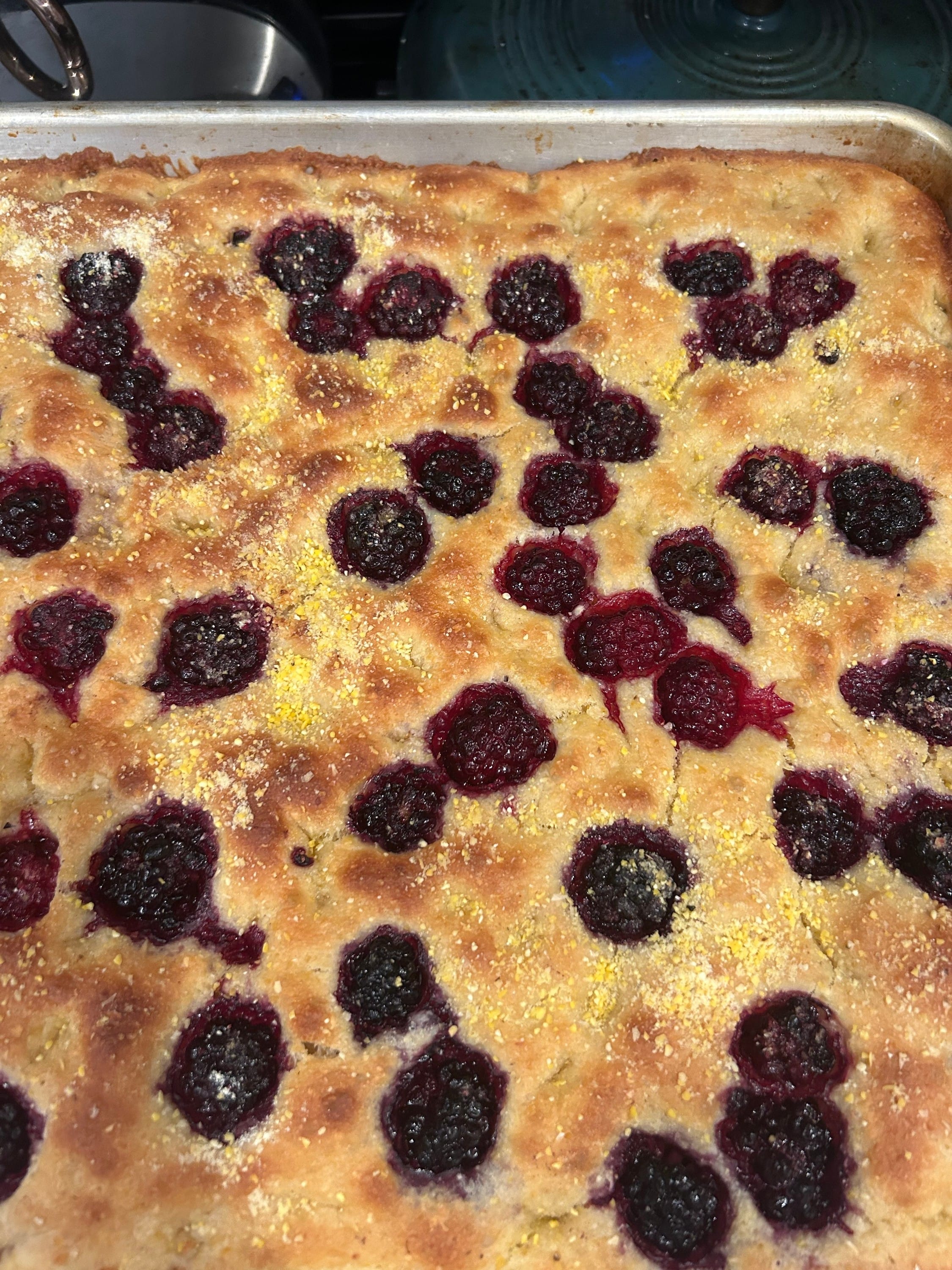 Corn blackberry focaccia