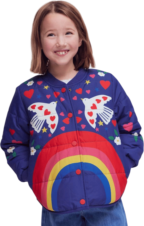 Fun Bomber Jacket-Navy Placement Rainbow Print