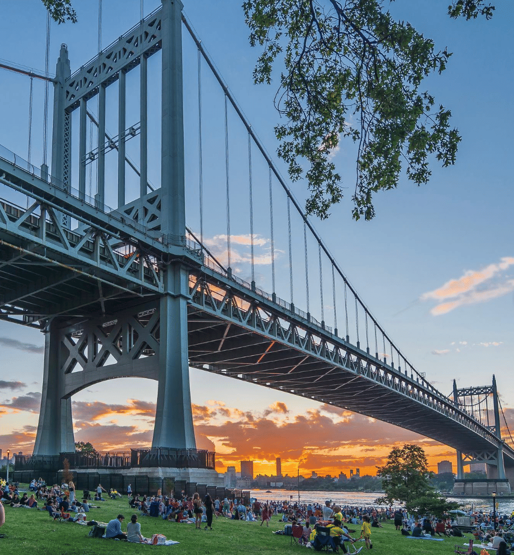 A picnic in the park at sunset