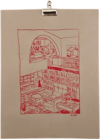 Red Gae Aulenti Italian Architecture Pastel Drawing