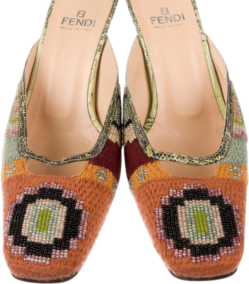 Fendi Beaded Snakeskin Mules