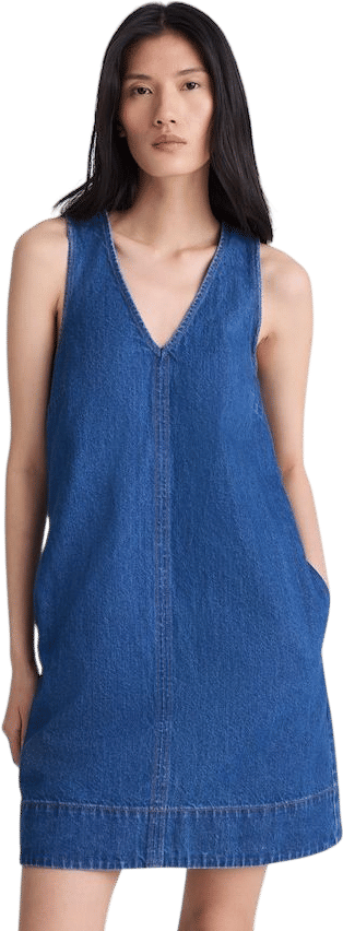 Denim V-Neck Sleeveless Mini Dress