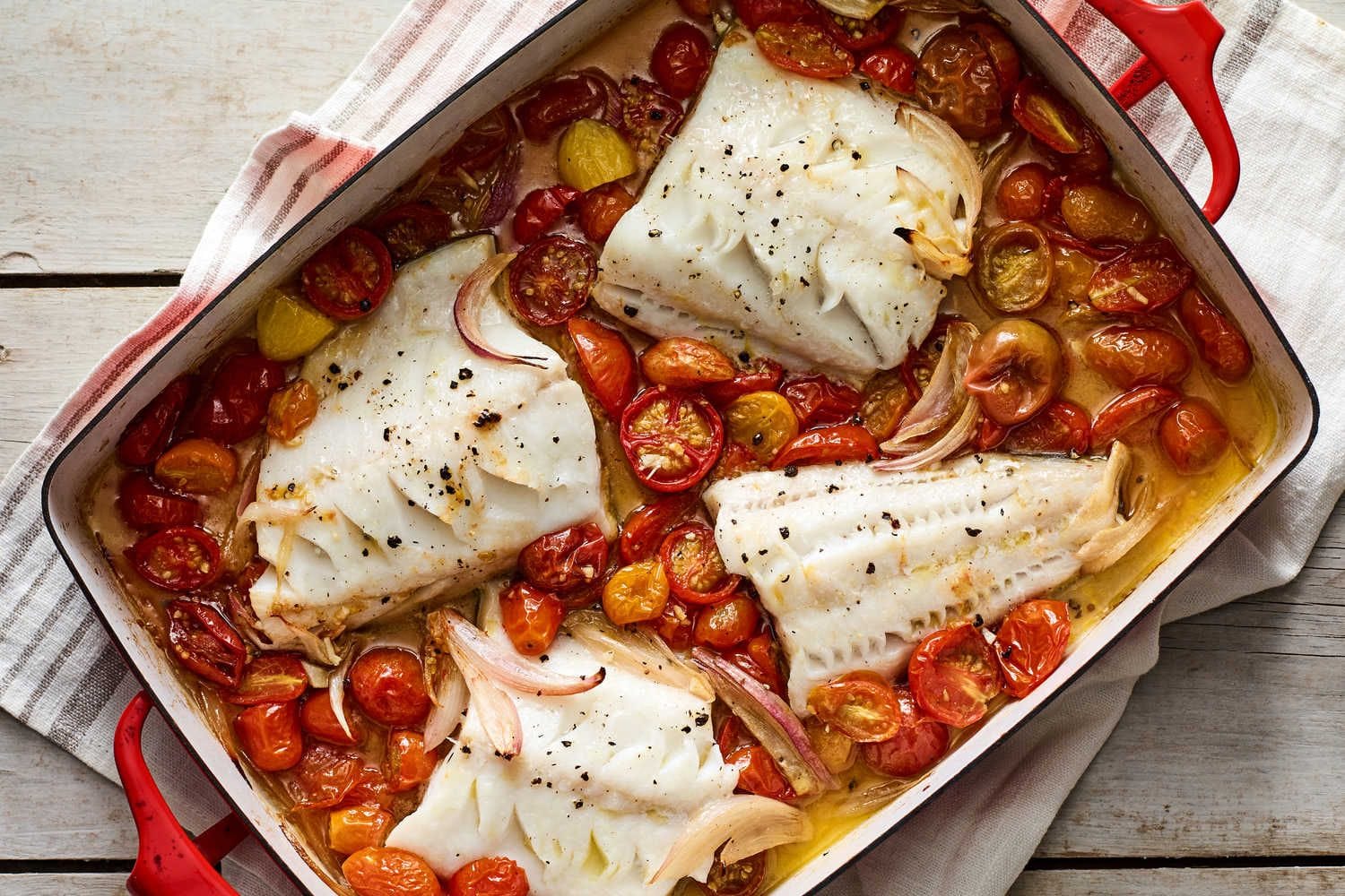 One-Pan Roasted Fish With Cherry Tomatoes Recipe