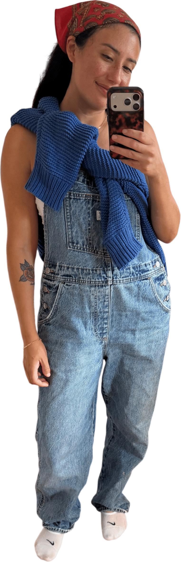 Wearing a sweater diagonally across your bod.