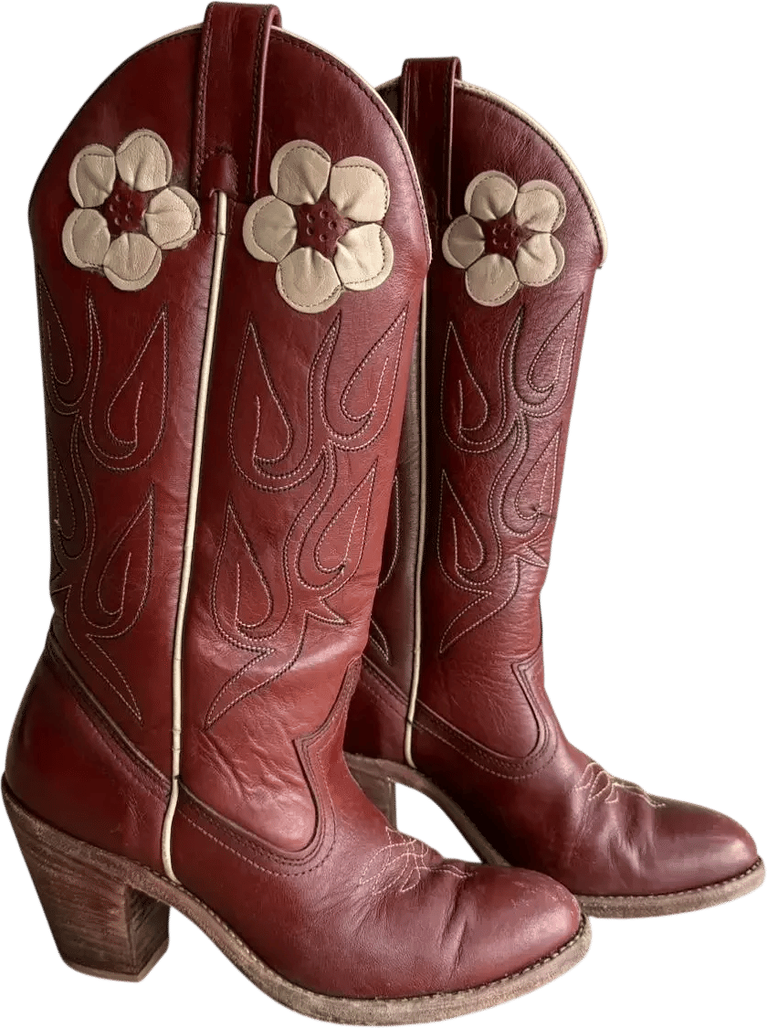 red daisy cowboy boot- vintage acme