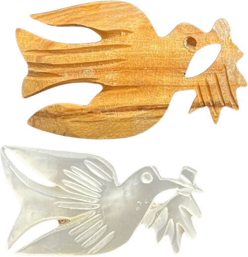 Vintage Bethlehem Wood & Mother of Pearl Bird Brooch Pin