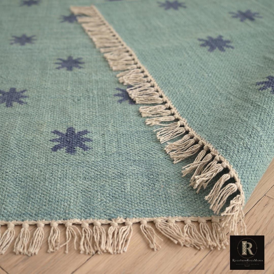 Handwoven Mint Green Wool Kilim Rug