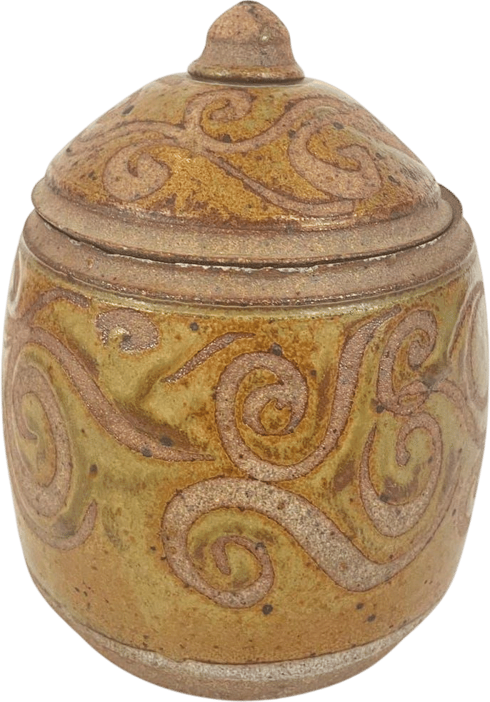 Studio Pottery Lidded Jar with Sgraffito Swirl