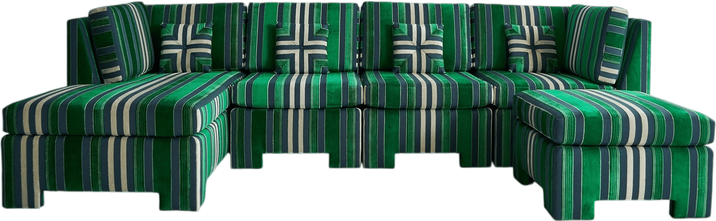 Custom Mid-Century Green Stripe Sectional (1970s)