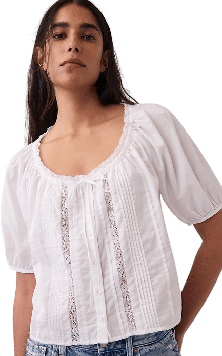 Gap Elbow-Sleeve Crop Pintuck Top