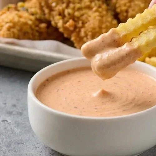 getting fries in on the dipping sauces