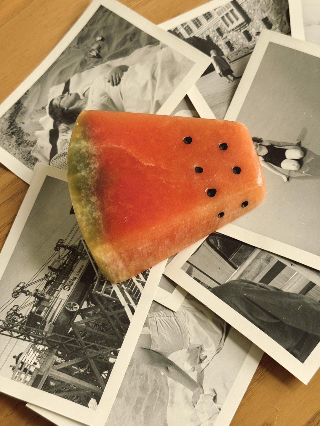 Carved Stone Watermelon Slice Sculpture