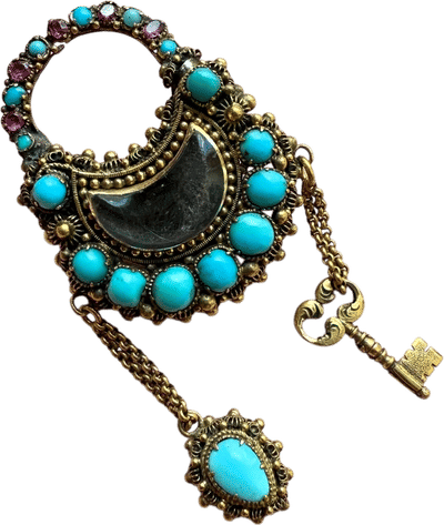 Gold Turquoise and Ruby Georgian Padlock Brooch