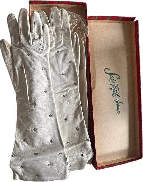 Vintage Leather Opera Gloves with Crystals