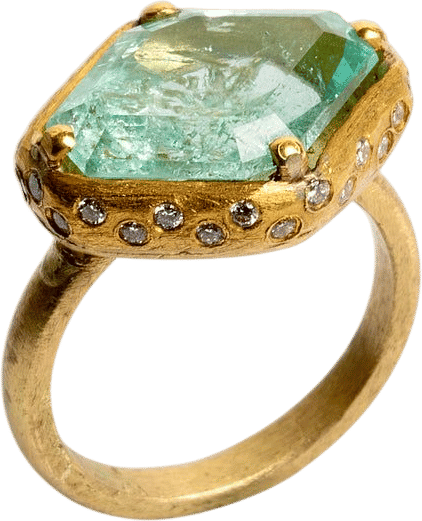 24K Gold Diamond Blue Tourmaline Ring