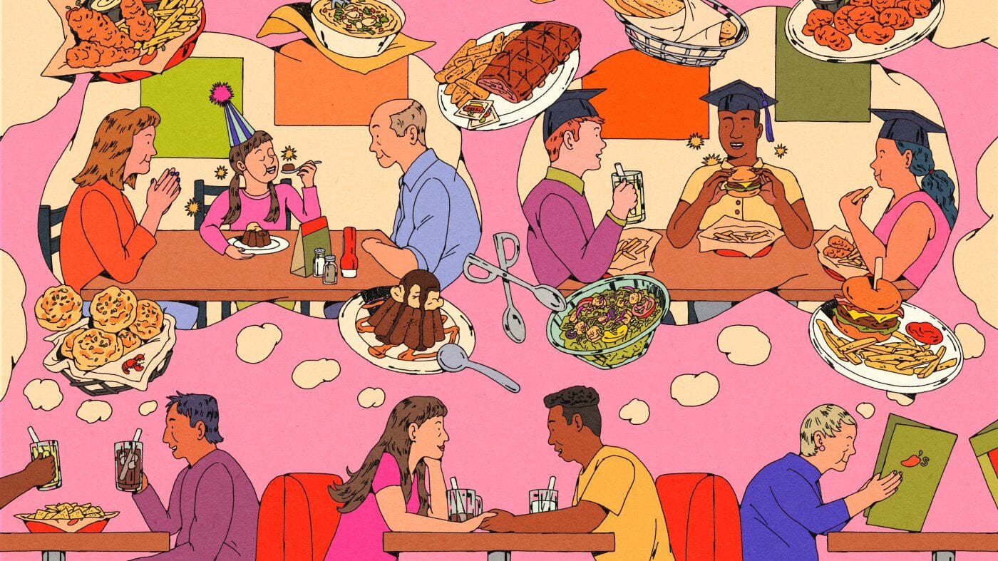 Going to nostalgic chain restaurants with friends